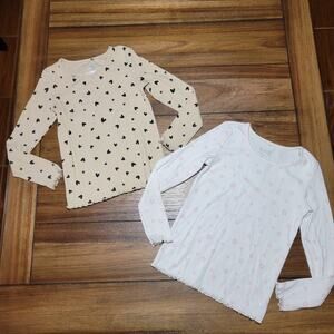 Set of 2 365 Kids LS Ribbed Tees: White w/ Stars & Beige w/ Hearts - Size 6